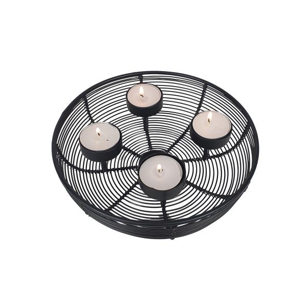 Adventskranz Metallschale schwarz Ø 20,5cm mit 4 Teelichtern